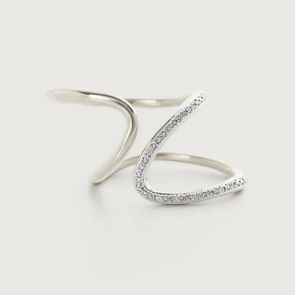 Monica Vinader sterling silver diamond pave abstract wave ring - Picture 8 of 10